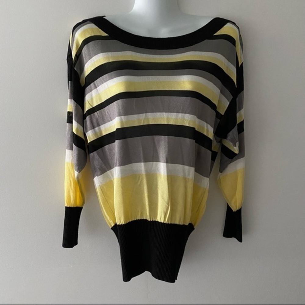 Guess striped top open split back yellow black white S